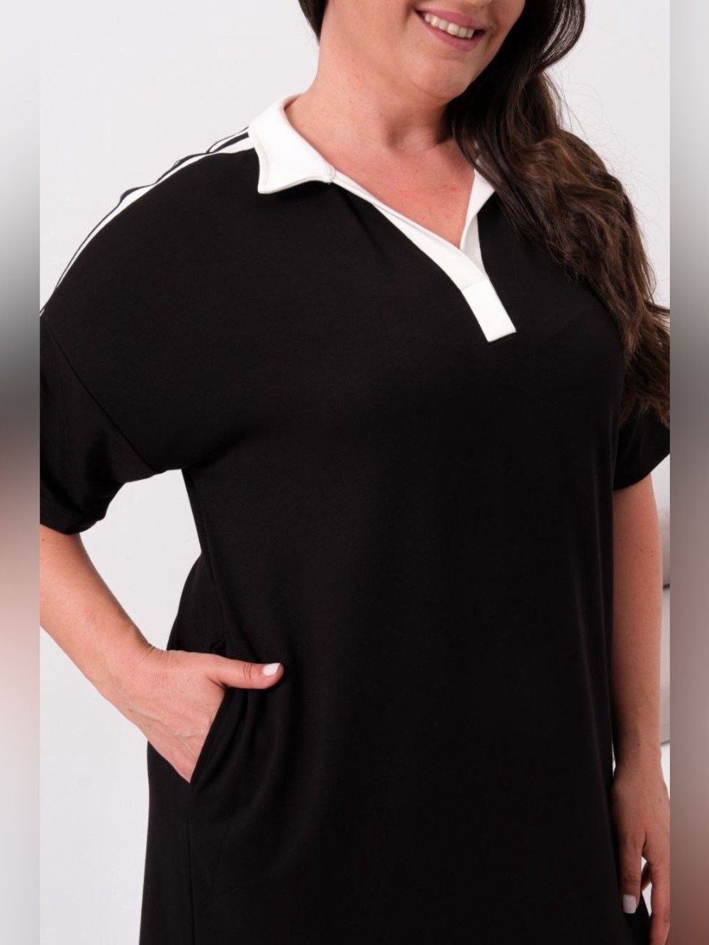 Women's Black Polo Dress with White Trim